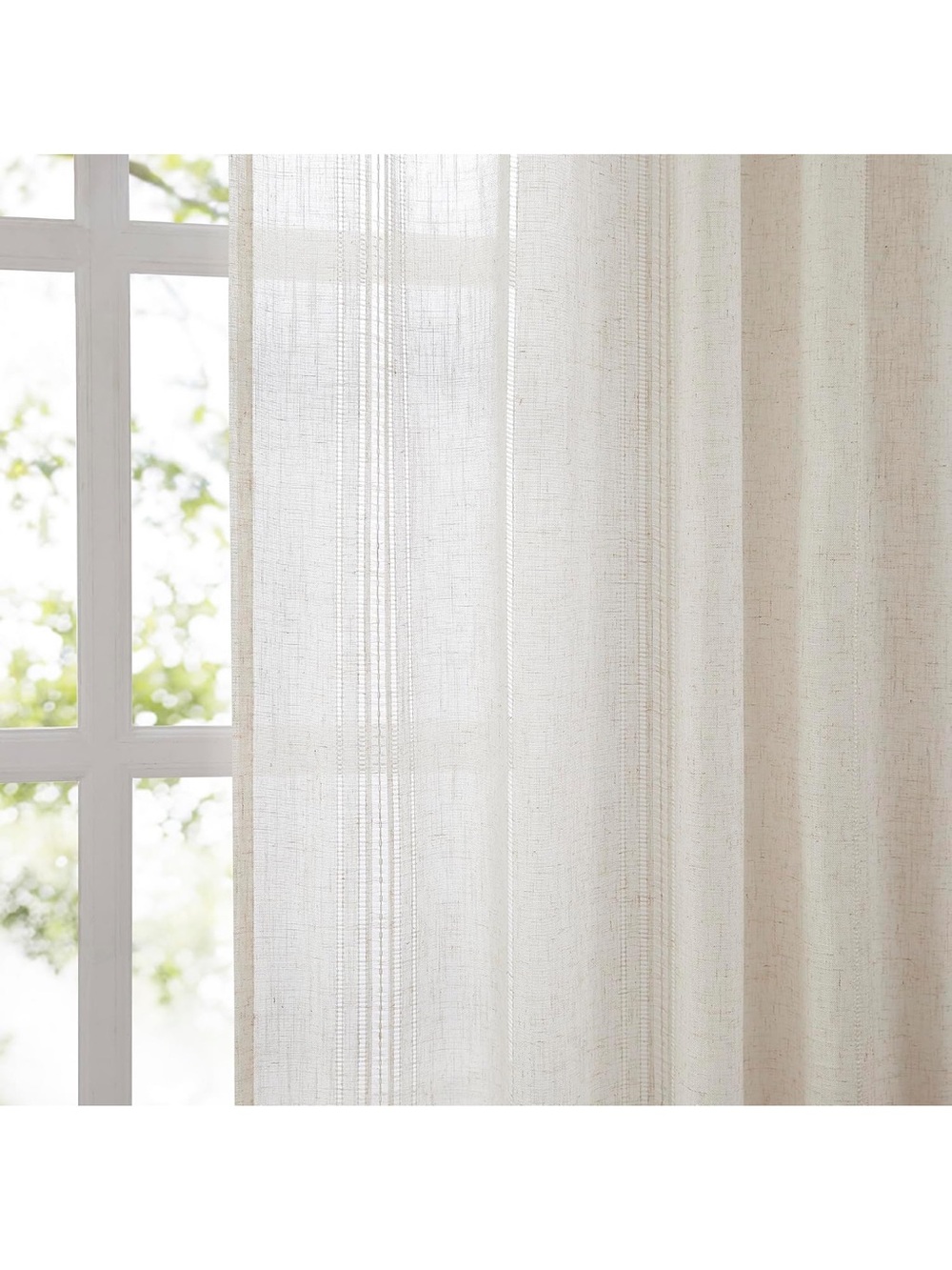 Bohemian Linen Sheer Curtains 72 Inch Length for Bedroom Living Room